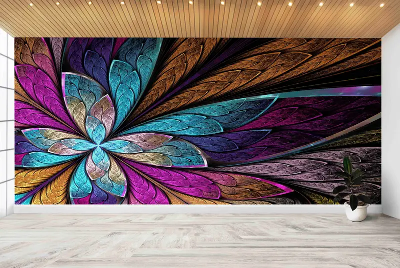 Zarif Baskılı Duvar Kağıdı: Trendy Fraktal ve Kelebek Tasarımı