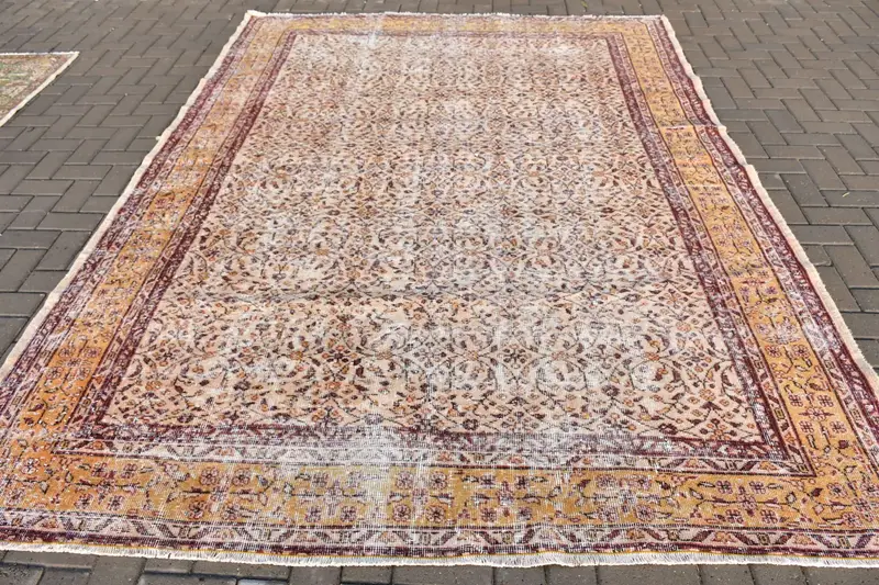 Vintage-Übergröße-Teppich 7,3 x 9,8 Fuß, braun-roter Orientteppich aus Wolle - 1
