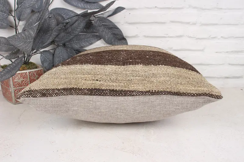 Outdoor Bolster Cushion, Cushion Case, Vintage Kilim Pillow, Vintage Kilim Throw Pillow, Turkish Pillow, Muted Pillow Case, 18x18 Brown Cushion Case - 5