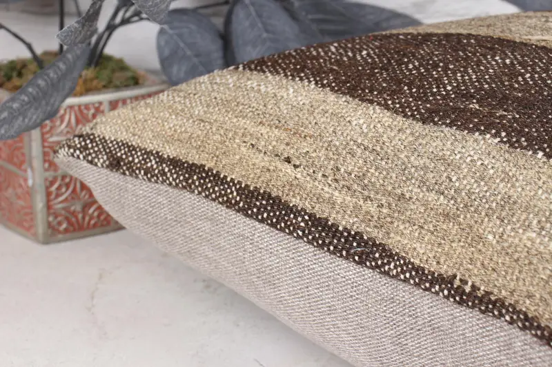 Outdoor Bolster Cushion, Cushion Case, Vintage Kilim Pillow, Vintage Kilim Throw Pillow, Turkish Pillow, Muted Pillow Case, 18x18 Brown Cushion Case - 7