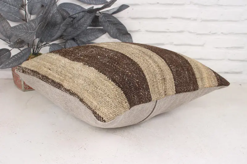 Outdoor Bolster Cushion, Cushion Case, Vintage Kilim Pillow, Vintage Kilim Throw Pillow, Turkish Pillow, Muted Pillow Case, 18x18 Brown Cushion Case - 6