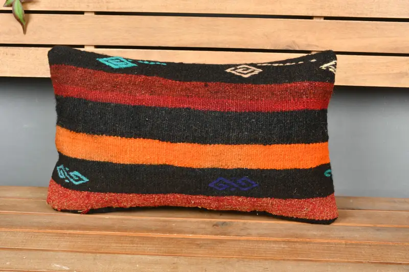 Tribal Pillow Sham, 12x20 Red Pillow Case, Cushion, Ottoman Cushion Cover, Boho Pillow Sham Cover, Pillow for Couch, Throw Kilim Pillow - 6