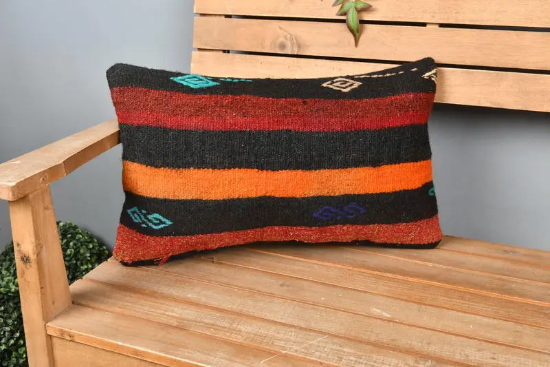 Tribal Pillow Sham, 12x20 Red Pillow Case, Cushion, Ottoman Cushion Cover, Boho Pillow Sham Cover, Pillow for Couch, Throw Kilim Pillow - 1