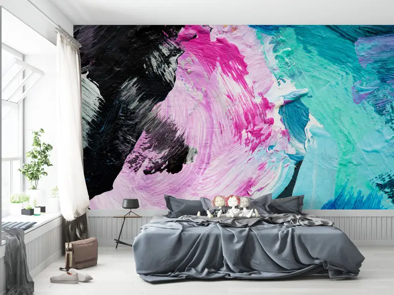 Abstract Wall Painting, Modern Wall Mural, Brush Wallpaper, Brush Stroke Wall Art, Contemporary Wallpaper, Pink Wall Poster, - 2