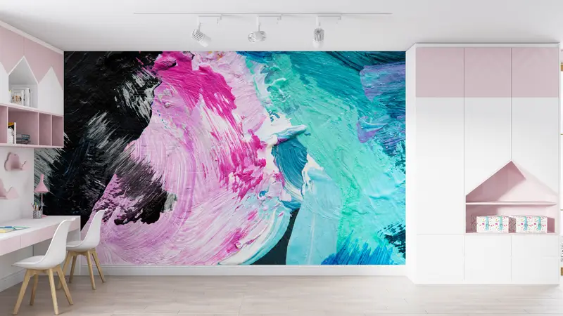 Abstract Wall Painting, Modern Wall Mural, Brush Wallpaper, Brush Stroke Wall Art, Contemporary Wallpaper, Pink Wall Poster, - 1