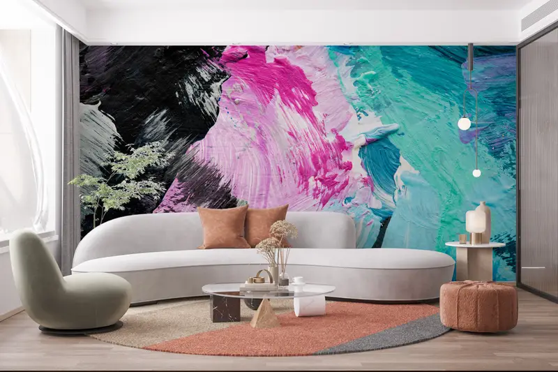 Abstract Wall Painting, Modern Wall Mural, Brush Wallpaper, Brush Stroke Wall Art, Contemporary Wallpaper, Pink Wall Poster, - 7