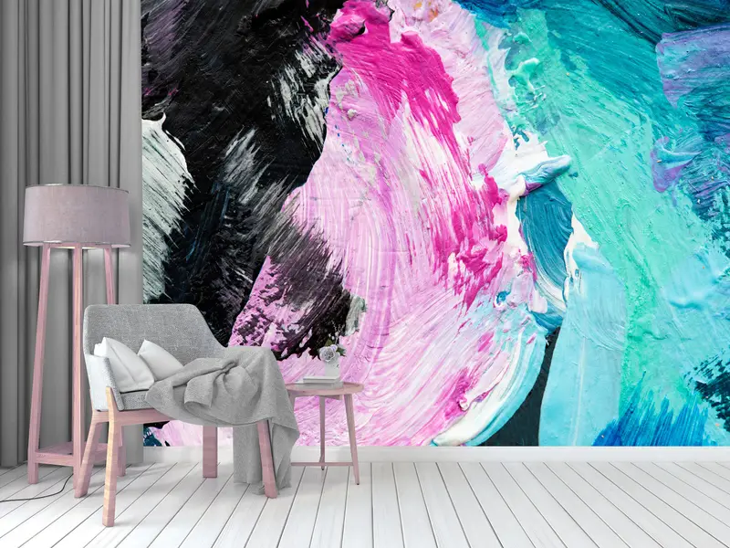 Abstract Wall Painting, Modern Wall Mural, Brush Wallpaper, Brush Stroke Wall Art, Contemporary Wallpaper, Pink Wall Poster, - 3