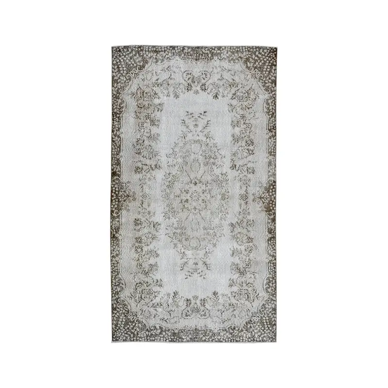 5.3x9.5 ft Vintage Rug, Turkish Large Rug, Gray White Check Wool Rug - 1