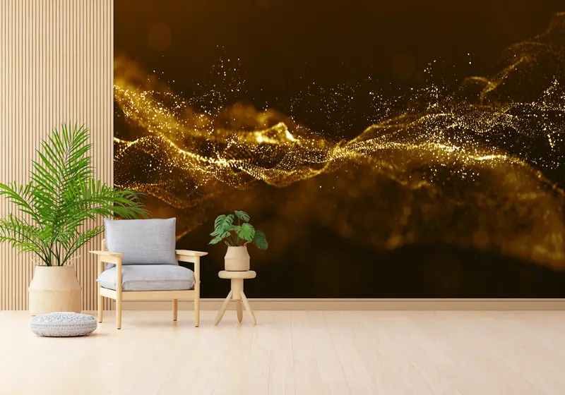 Altın, Siyah Ve Altın Pırıltılı Modern Lüks Baskılı Duvar Kağıdı