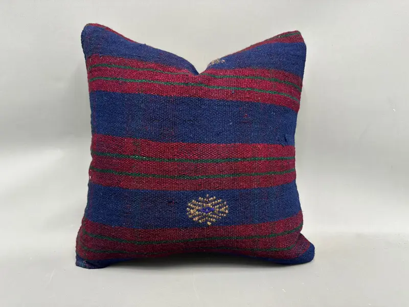Vintage Kilim Throw Pillow, Kilim Cushion Sham, Pillow Case, Ethnic Pillow Cover Cushion Cover, Vintage Pillow, 18x18 Purple Pillow Cover - 1