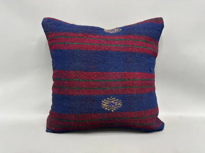 Vintage Kilim Throw Pillow, Kilim Cushion Sham, Pillow Case, Ethnic Pillow Cover Cushion Cover, Vintage Pillow, 18x18 Purple Pillow Cover - 4