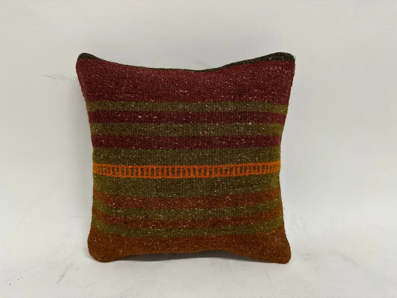 Turkish Kilim Pillow, Square Throw Pillow, 12x12 Brown Cushion, Pattern Throw Cushion Cover, Turkish Pillow, Pillow Case, Vintage Kilim Throw Pillow - 1