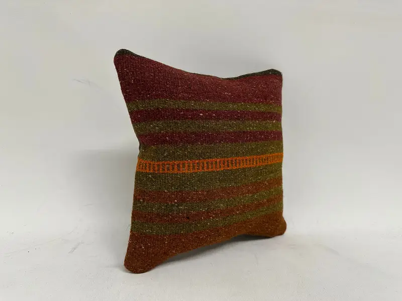 Turkish Kilim Pillow, Square Throw Pillow, 12x12 Brown Cushion, Pattern Throw Cushion Cover, Turkish Pillow, Pillow Case, Vintage Kilim Throw Pillow - 3