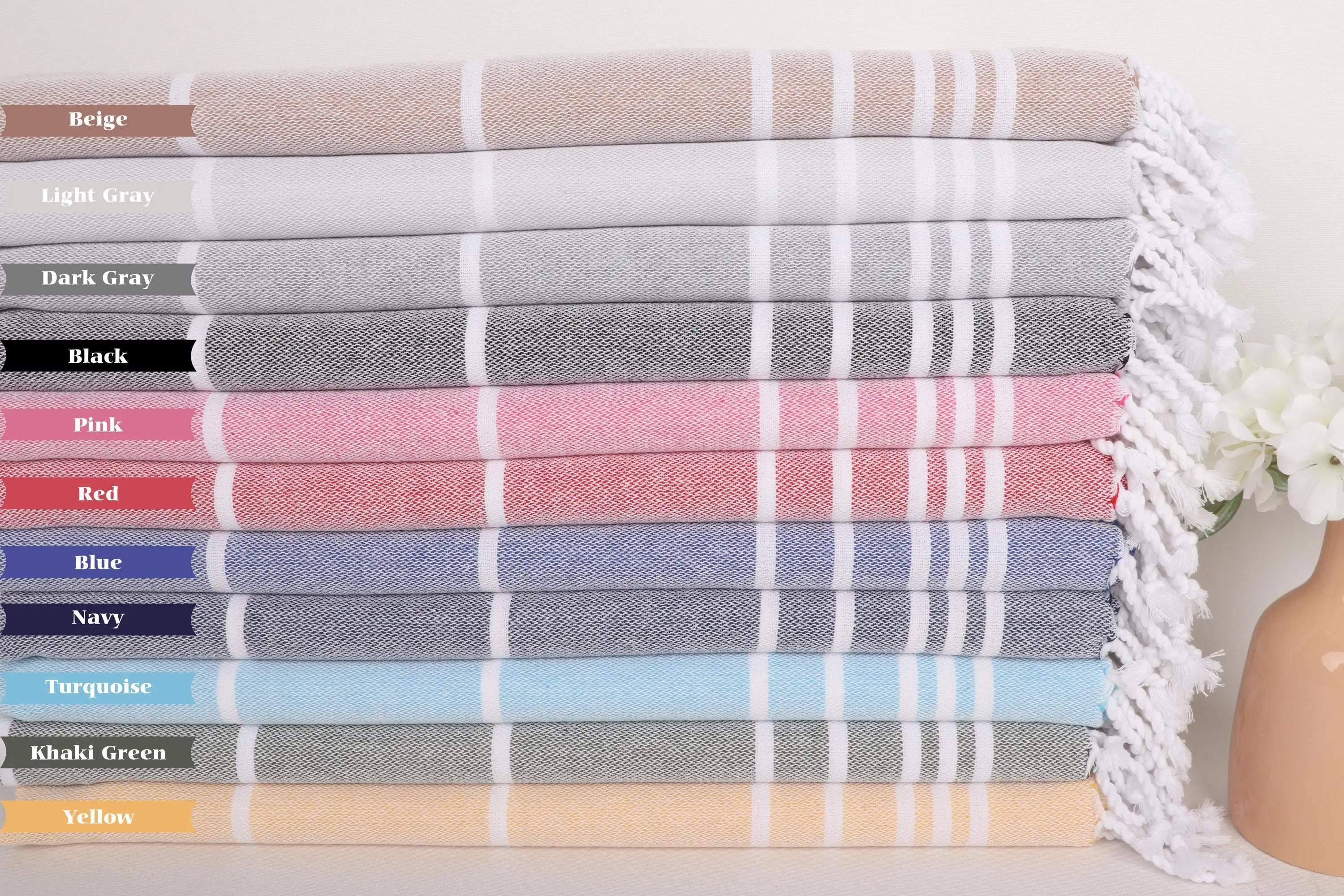 Monogram Kitchen Towel Striped Hand Towel 18x38 Inches Organic Cotton - 1