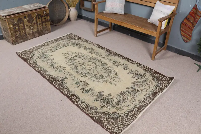 Alfombra Elegante Beige y Marrón 1,1x1,8m Diseño Patchwork