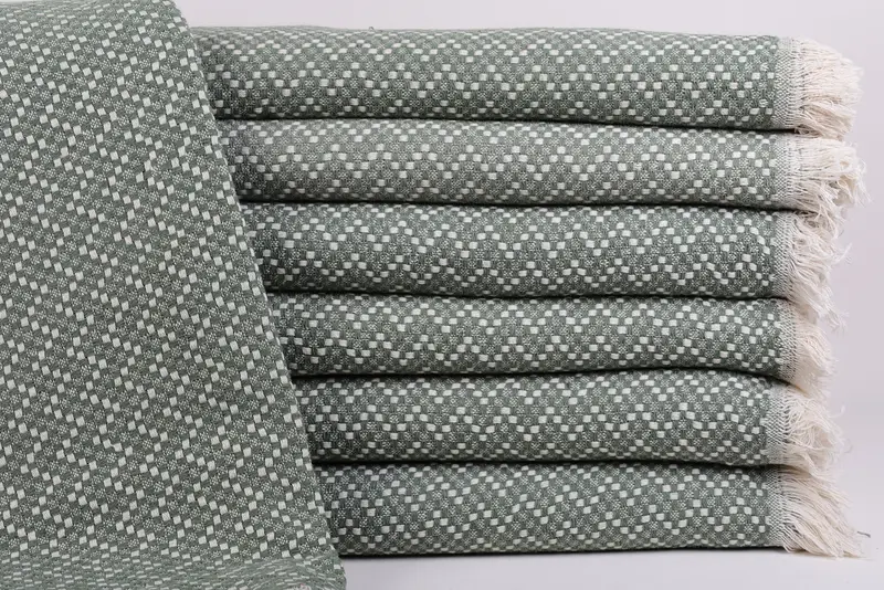 Herringbone Blanket Organic Cotton Green Floral Pattern, 75x67 Inches