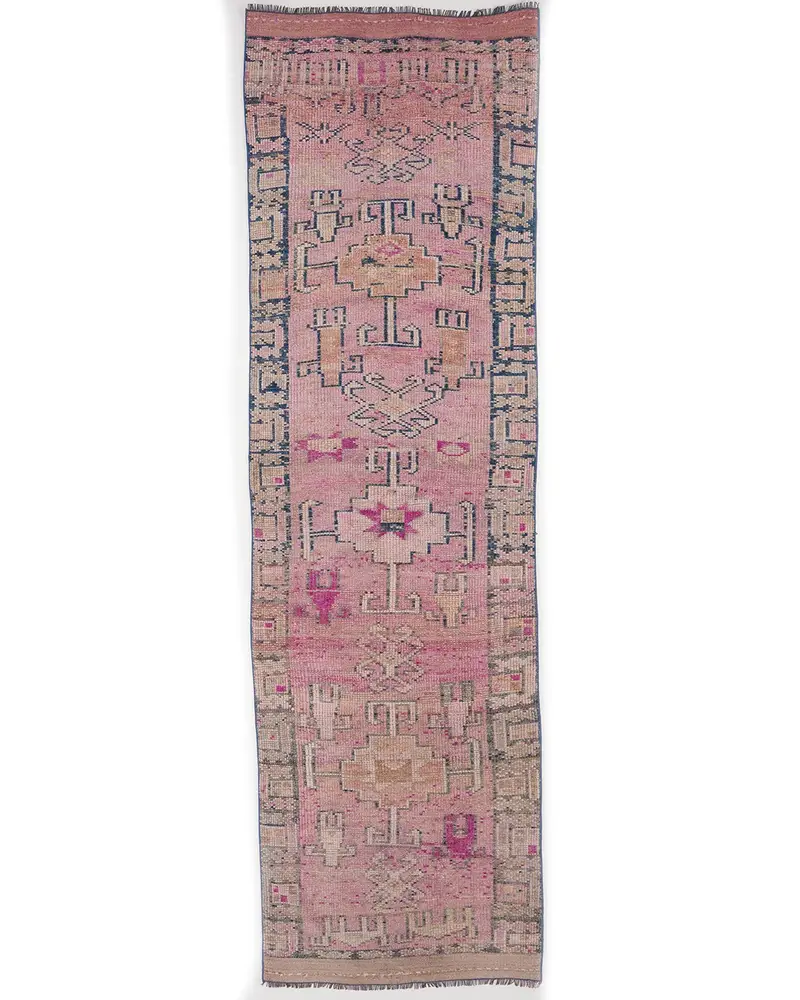 Pembe ve Mavi Çiçekli Halı, 3,1x10,3 ft Şık Dekor