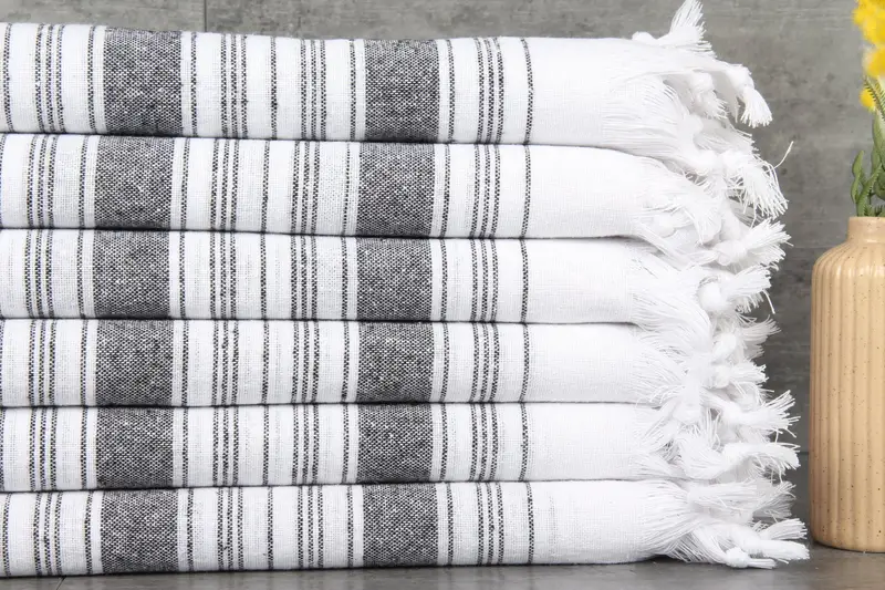 Wedding Gift Personalized Black Striped Turkish Towel, 32x67 Inches