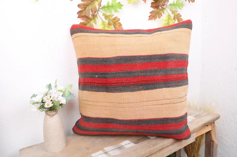 18x18 Gray Cushion Cover, Pillow Sham, Office Chair Pillow Sham, Ethnical Kilim Rug Pillow, Vintage Kilim Pillow, Pillow for Couch - 4