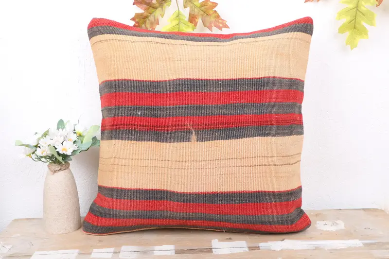 18x18 Gray Cushion Cover, Pillow Sham, Office Chair Pillow Sham, Ethnical Kilim Rug Pillow, Vintage Kilim Pillow, Pillow for Couch - 2