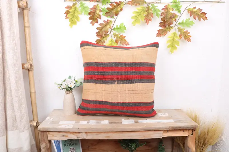 18x18 Gray Cushion Cover, Pillow Sham, Office Chair Pillow Sham, Ethnical Kilim Rug Pillow, Vintage Kilim Pillow, Pillow for Couch - 1