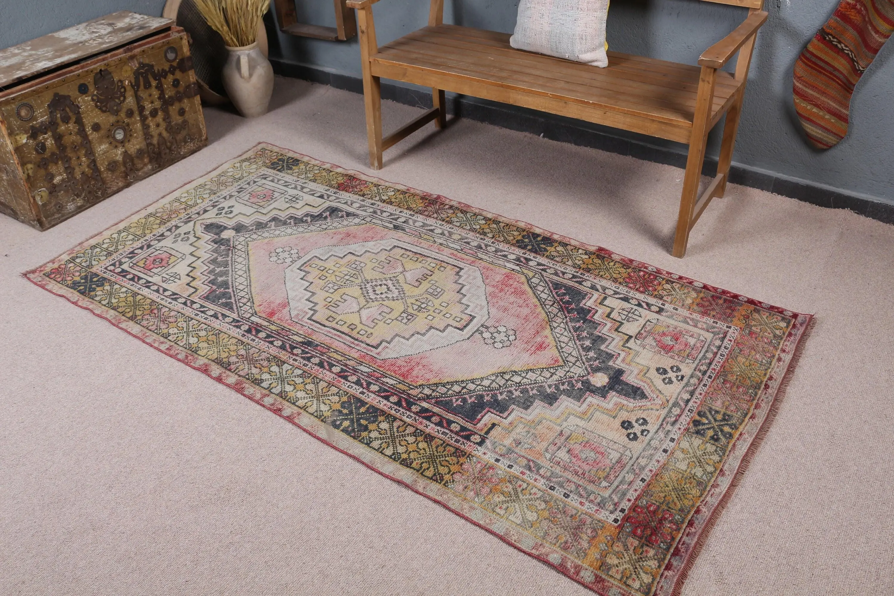 Turkish Rug, Area 3.7x7.2 ft Rug, Red Ombré Rug - 1