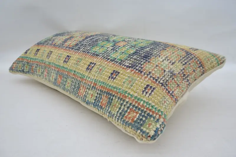 Blue & Beige Embroidered Throw Pillow, 12x24 Inches Size Pillow - 6