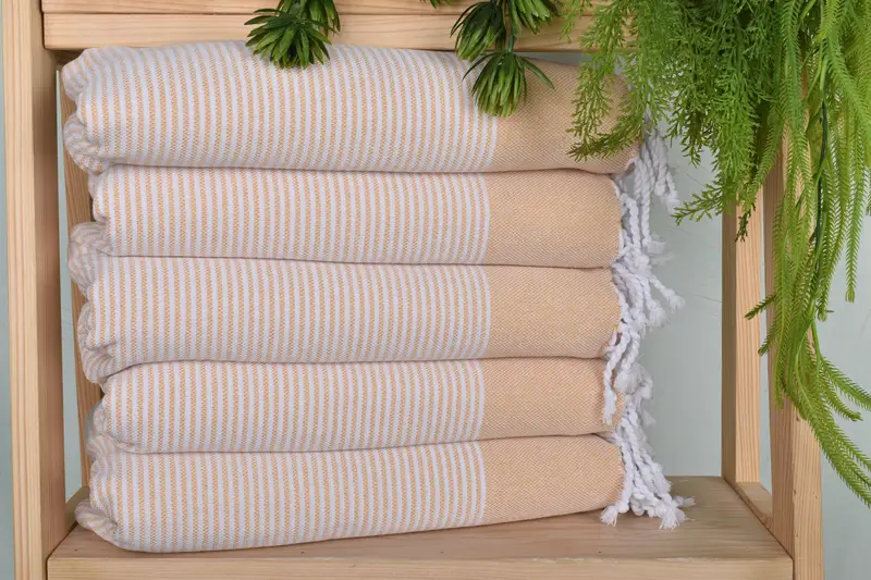 Striped Tea Towel Mustard Cotton Hand Towel, 18x40 Inches