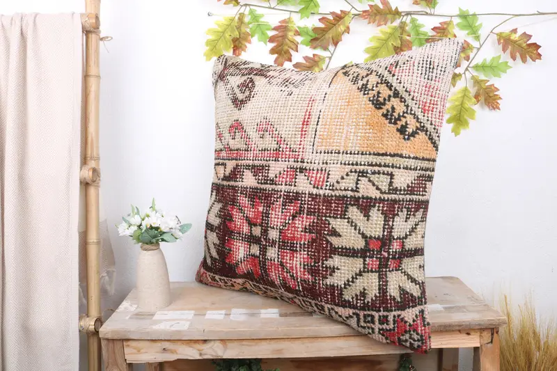 Rustic Pillow, Office Chair Pillow Cover, Turkish Pillow, Pillow Cover, Boho Pillow Sham Cover, 24x24 Red Cushion Cover, Pillow for Couch - 6