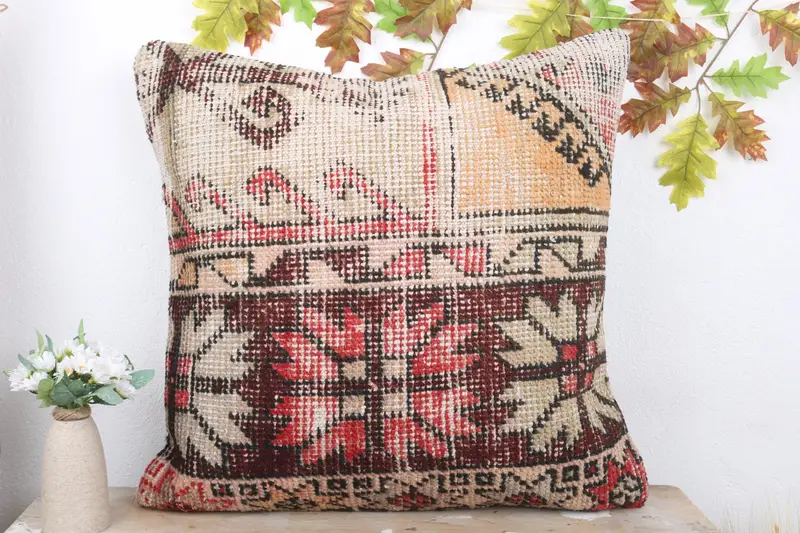 Rustic Pillow, Office Chair Pillow Cover, Turkish Pillow, Pillow Cover, Boho Pillow Sham Cover, 24x24 Red Cushion Cover, Pillow for Couch - 3