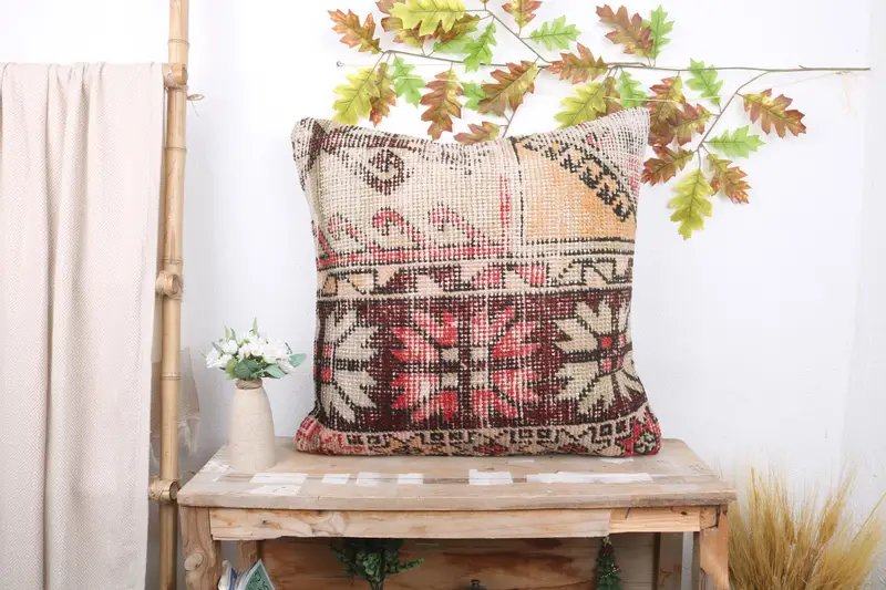Rustic Pillow, Office Chair Pillow Cover, Turkish Pillow, Pillow Cover, Boho Pillow Sham Cover, 24x24 Red Cushion Cover, Pillow for Couch - 1