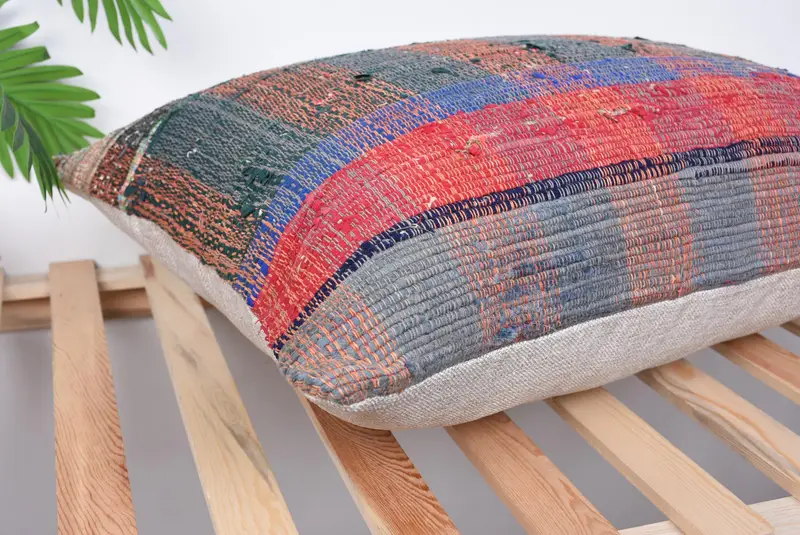 Rustic Cushion, Pillow for Sofa, Kilim Pillow, Vintage Kilim Throw Pillow, 20x28 Blue Pillow Sham, Handmade Rug Seat Cushion Case, Cushion - 6