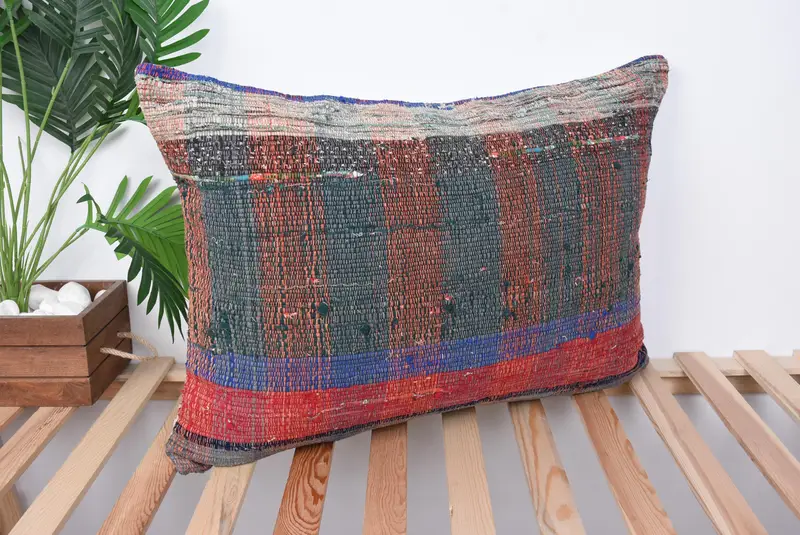 Rustic Cushion, Pillow for Sofa, Kilim Pillow, Vintage Kilim Throw Pillow, 20x28 Blue Pillow Sham, Handmade Rug Seat Cushion Case, Cushion - 4