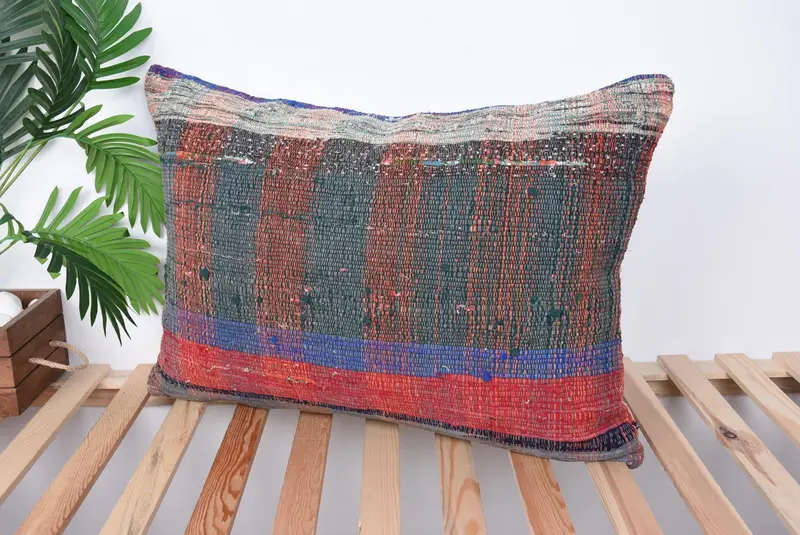 Rustic Cushion, Pillow for Sofa, Kilim Pillow, Vintage Kilim Throw Pillow, 20x28 Blue Pillow Sham, Handmade Rug Seat Cushion Case, Cushion - 5