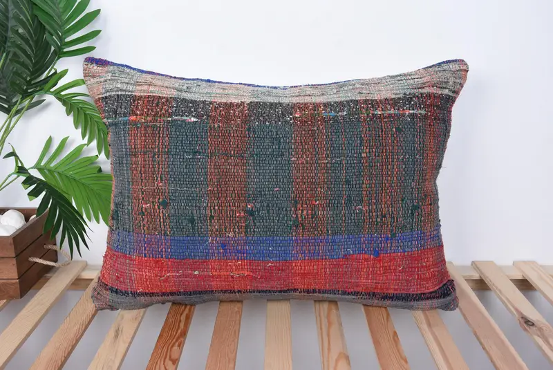 Rustic Cushion, Pillow for Sofa, Kilim Pillow, Vintage Kilim Throw Pillow, 20x28 Blue Pillow Sham, Handmade Rug Seat Cushion Case, Cushion - 1