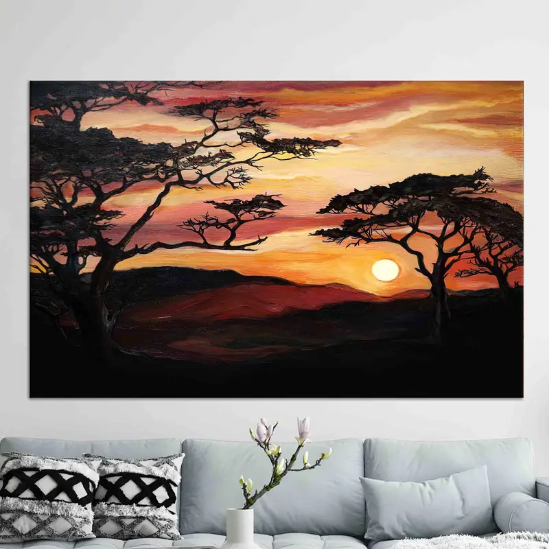 Elegante afrikanische Sonnenuntergang-Leinwand: Naturlandschafts-Kunstdruck
