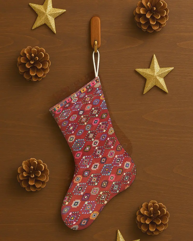 Şenlikli Turuncu Noel Çorabı, Bej Süslü Desenli Çorap