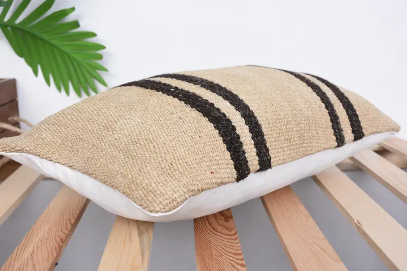 Antique Pillows, Art Deco Cushion Cover, 12x20 Beige Cushion Case, Pillow Cover, Gift Pillow, Farmhouse Cushion Cover, Handmade Kilim Cushion - 6