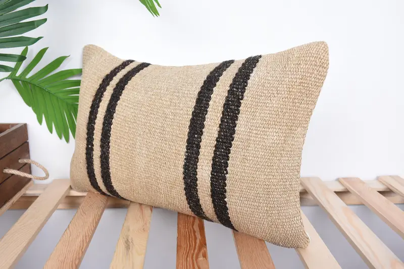 Antique Pillows, Art Deco Cushion Cover, 12x20 Beige Cushion Case, Pillow Cover, Gift Pillow, Farmhouse Cushion Cover, Handmade Kilim Cushion - 5