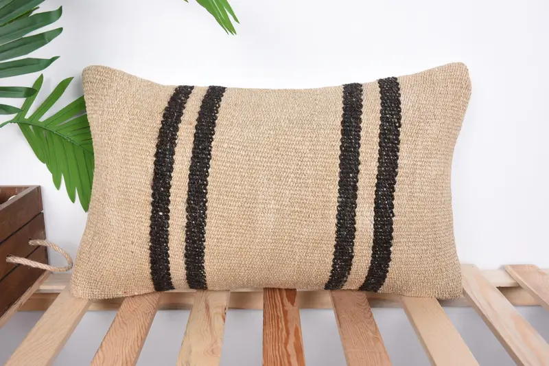Antique Pillows, Art Deco Cushion Cover, 12x20 Beige Cushion Case, Pillow Cover, Gift Pillow, Farmhouse Cushion Cover, Handmade Kilim Cushion - 1