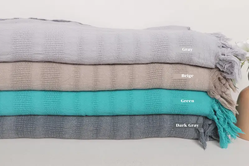 Bedspread, Boho Throw Blankets, Spooky Bachelorette Party, Monogram Blanket, Best Friend Christmas Gift, 96x68 Cotton Stonewashed Striped Towel - 1