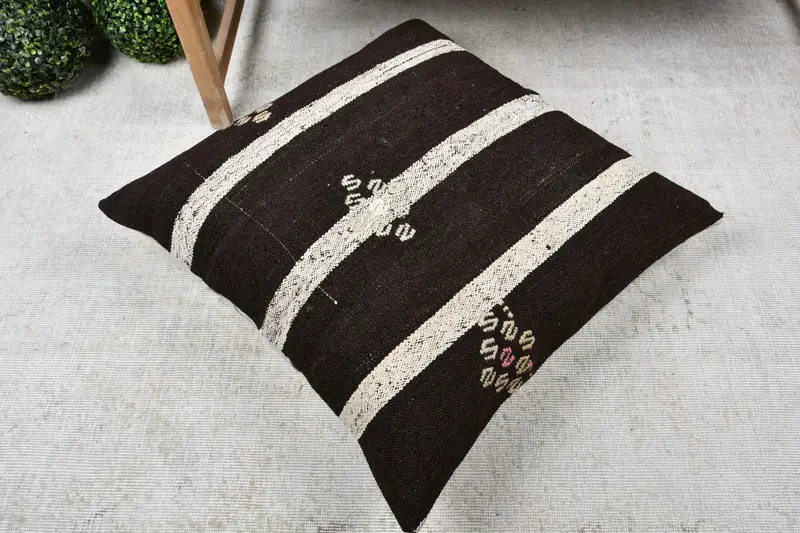 Kilim Cushion Sham, Outdoor Patio Cushion, 28x28 Black Pillow Sham, Gift Pillow, Tribal Pillow Sham, Vintage Kilim Throw Pillow, Pillow - 8