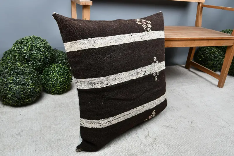 Kilim Cushion Sham, Outdoor Patio Cushion, 28x28 Black Pillow Sham, Gift Pillow, Tribal Pillow Sham, Vintage Kilim Throw Pillow, Pillow - 7