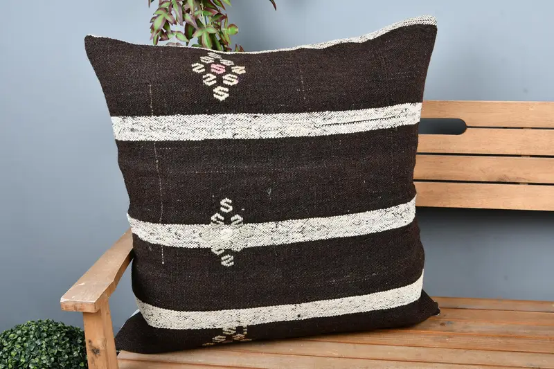 Kilim Cushion Sham, Outdoor Patio Cushion, 28x28 Black Pillow Sham, Gift Pillow, Tribal Pillow Sham, Vintage Kilim Throw Pillow, Pillow - 1