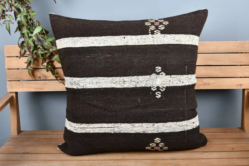 Kilim Cushion Sham, Outdoor Patio Cushion, 28x28 Black Pillow Sham, Gift Pillow, Tribal Pillow Sham, Vintage Kilim Throw Pillow, Pillow - 6