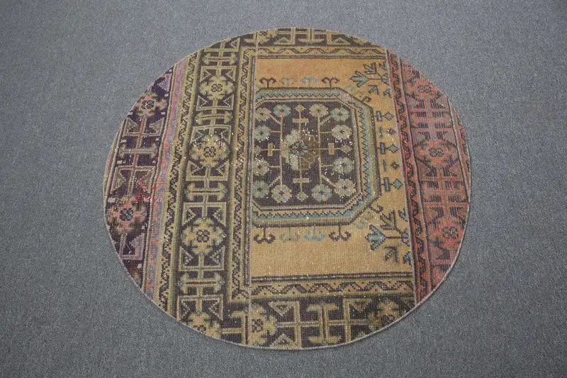 オレンジ、ブラックフローラルラグ、3.6x3.7フィートのシックな装飾