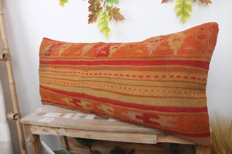 Turkish Pillow, 16x36 Red Pillow, Pillow Cover, Handmade Kilim Cushion, Handmade Cushion Cover, Pillow for Sofa, Oriental Pillow Sham - 4