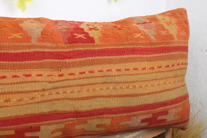 Turkish Pillow, 16x36 Red Pillow, Pillow Cover, Handmade Kilim Cushion, Handmade Cushion Cover, Pillow for Sofa, Oriental Pillow Sham - 5