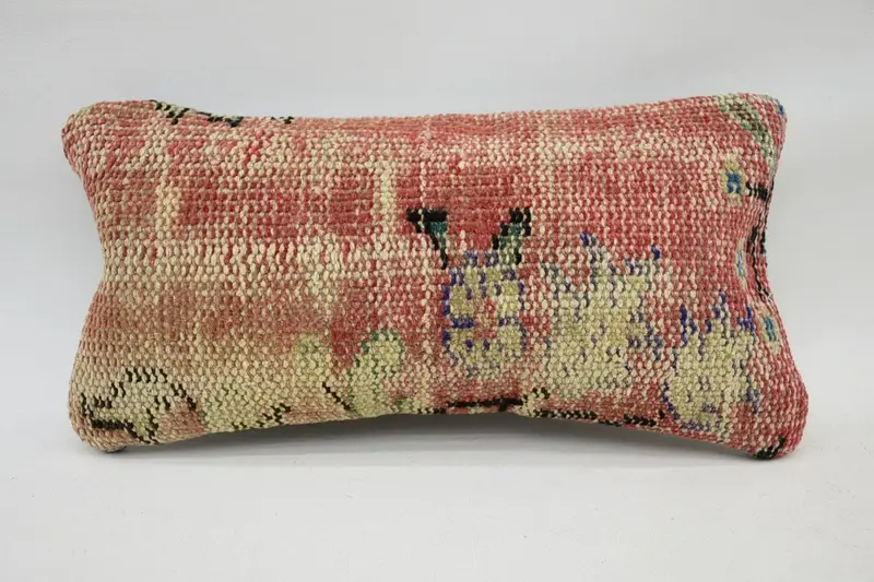 Turkish Wool Red Pillow Cover, Gift Mini Lumbar 8x16 inch Pillowcase - 1