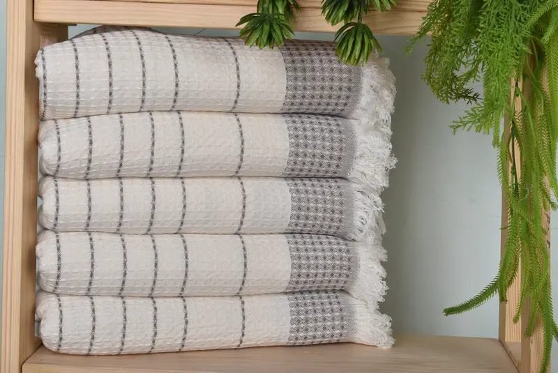 Waffle Towel Organic Cotton Beige Handmade Gift, 40x71 Inches